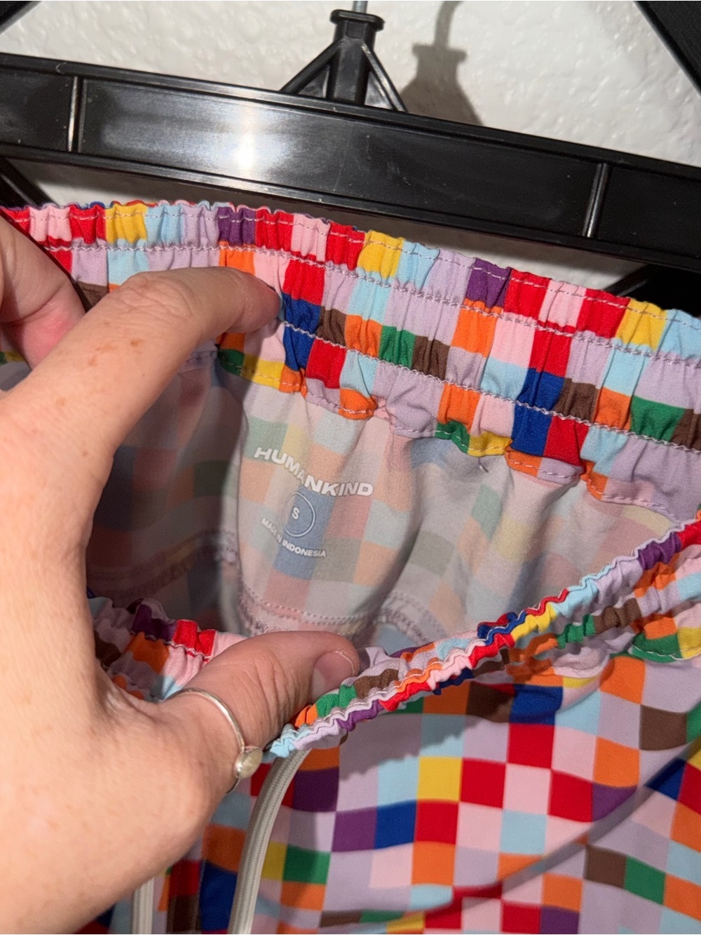 Humankind Pixel Check Swim Trunks Multicolor Drawstring Shorts Size S - Picture 3 of 4